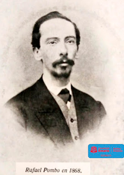 Pombo, en 1868. Retrato que acompaña las Poesías de Rafael Pombo. Bogotá: Imprenta Nacional. AHUR E02N075.