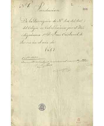 Escritura de fundación de la parroquia de Nuestra Señora del Rosario en Calandaima